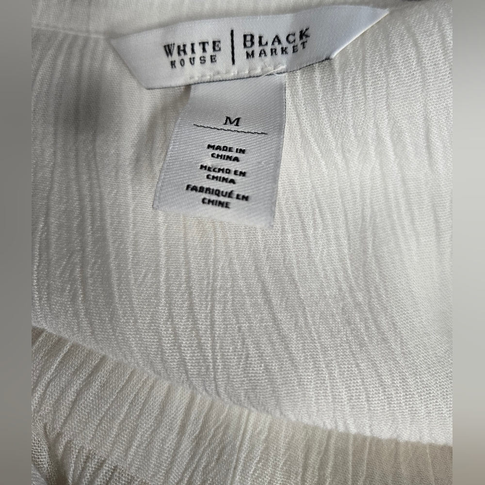 White House Black Market M Long Length White Gauze Button Down Shirt Top - Picture 6 of 8